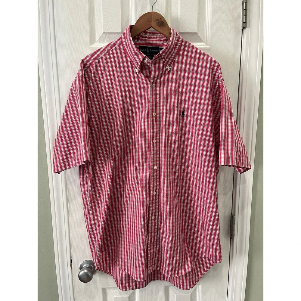 Polo Ralph Lauren Blake Mens Large Pink Plaid Navy Pony Button Down‎ Oxford